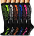 Unisex Knee-High Compression Socks 6 Pairs for Running Sports Travel Flying Cycling, 360-Degree Stretch Breathable L/XL with Upgraded Nylon for Muscle Support