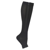 Black Zipper Compression Sports Socks 1 Pair, Elastic Ven Design for Running Football, Graduated Compression with Side Zipper for Easy On-Off and Muscle Support