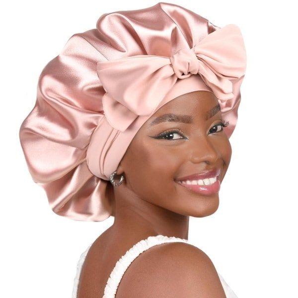 Double-Layer Satin Sleep Bonnet with Adjustable Drawstring and Soft Lining for Curly, Natural and Protective Hairstyles, Black
