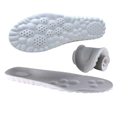 1 Pair 4D Cushioned Insoles with Shock Absorption and Breathable PU Lycra Support for Walking and Sports, Grey, Size 43-44, 27 cm