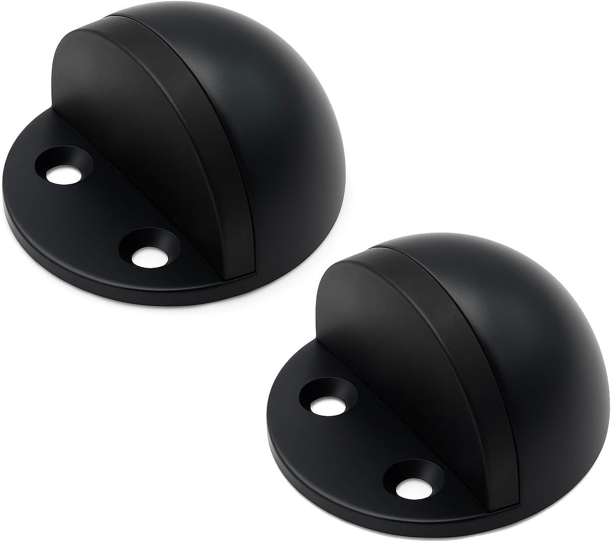 2 Pack Stainless Steel Door Stops with Rubber Buffers, Self-Adhesive or Screw Mount Wall Protectors, Matte Black, 4.8 x 2.5 cm