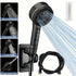 High Pressure Shower Head with 1.5 m Hose and Bracket, Piano Key Spray Control, Durable ABS Plastic, Black Finish