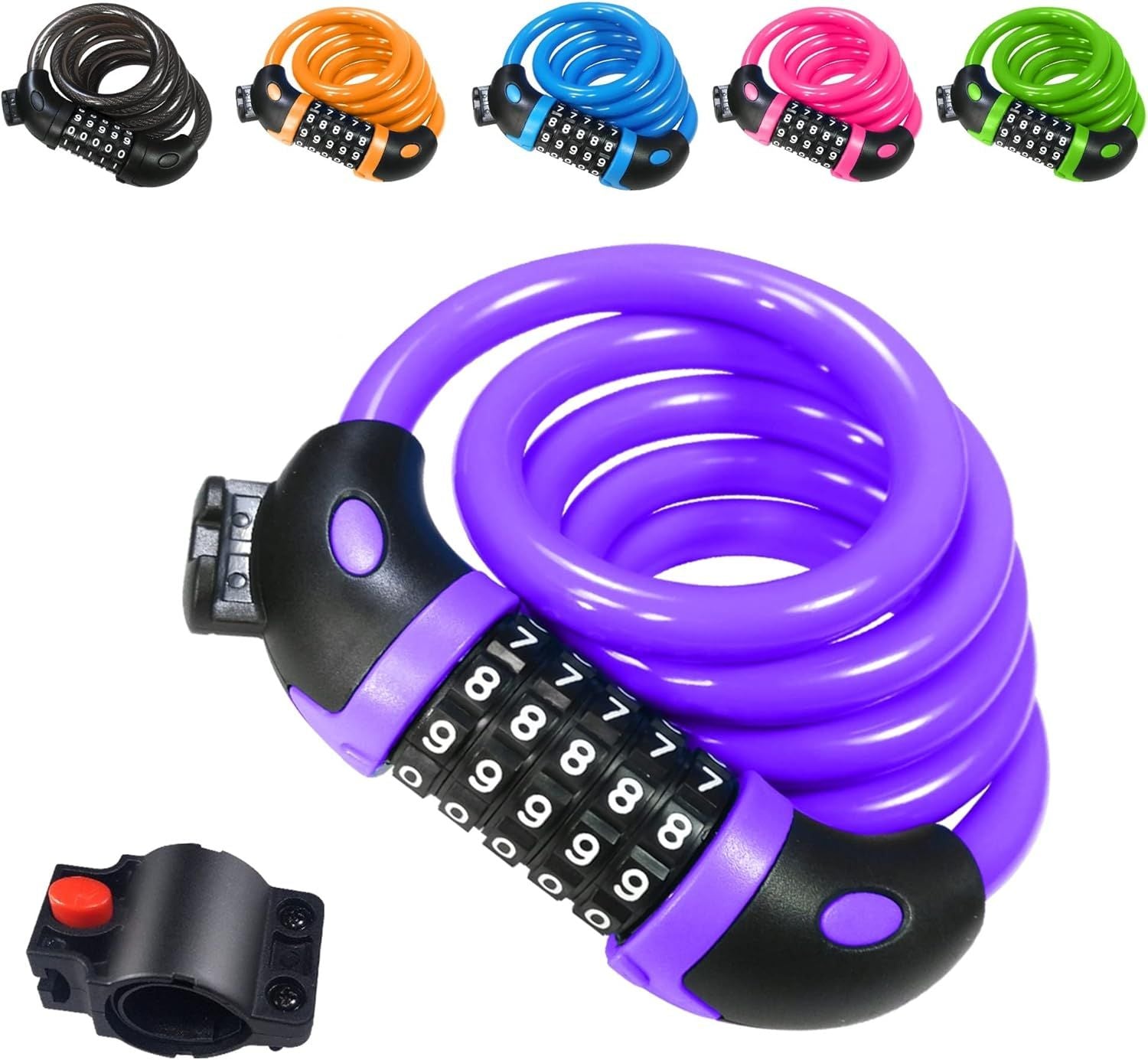 Bicycle Lock (Purple), 120cm x 12mm Long, Cable for Scooter Motorcycles Gate with 5-Digit Smart Code and Stroller L, Replacement Part