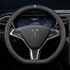 Fits Tesla model3/y/modelx/s steering wheel cover - Tesla special D-shape (two-color line) with logo - 36cm/1pc, Made of Fabric