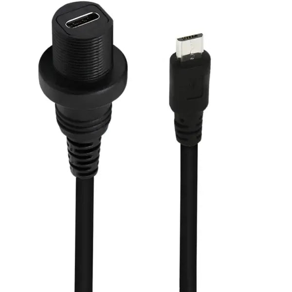 90 Degree Right Angle Micro USB 5P Male to USB 3.1 Type-c Female Converter Adapter Wire Data Transfer Cable 30cm, PVC + Copper material, Black Color