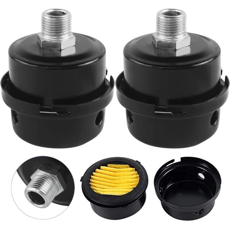 2 Pieces Air Filter Silencer, Air Compressor Filter Silencer, 3/8" Air Compressor Filter 16mm, Metal material, exhaust sound control, Black Color