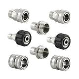 Stainless Steel Pressure Washer Quick Connect Kit, m22 14mm To 3/8in Quick Connect, 3/4in To 1/2in Qu, Stainless Steel + Brass material, Silver Color