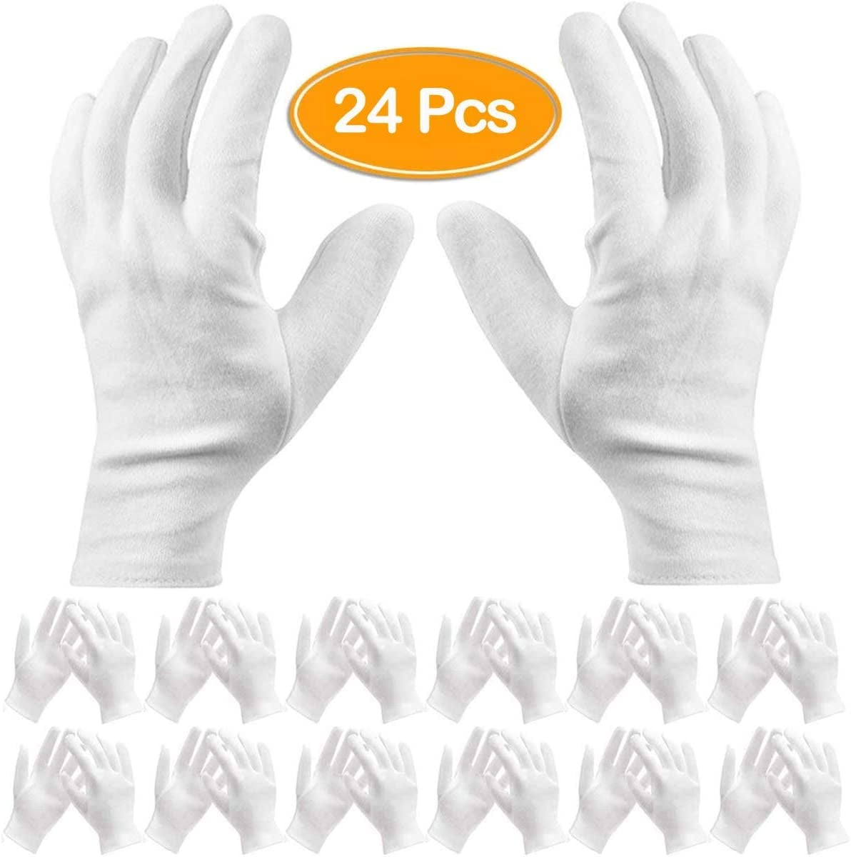 Pack of 24 White Cotton Gloves Work Gloves Cosmetic Hydration Gloves for Dry Hands and Eczema, Jewelry Inspection