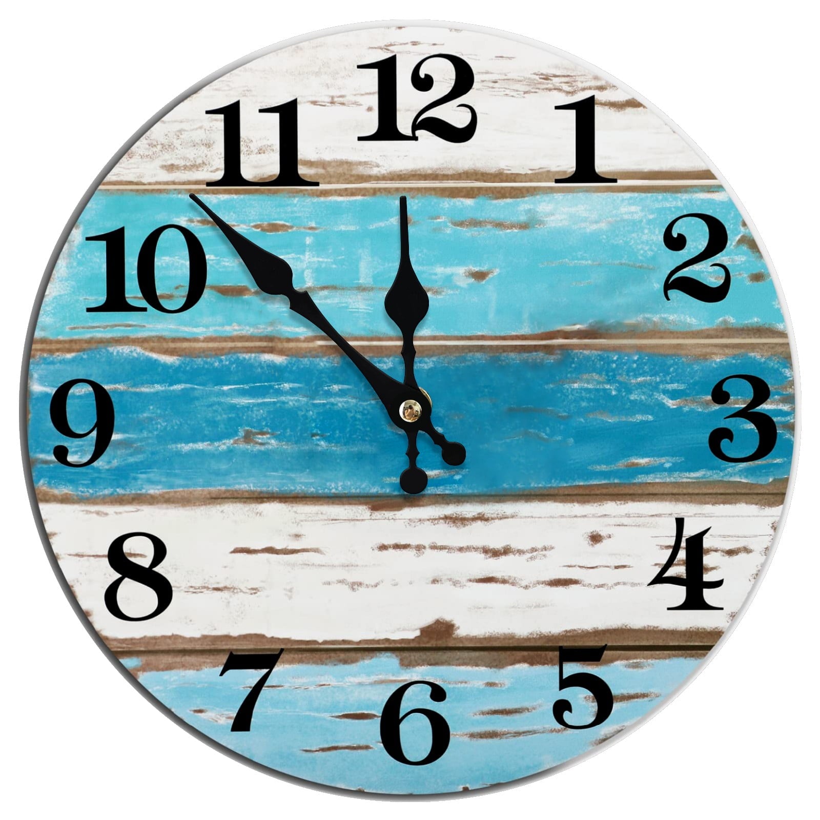 Wall Clock, Gray Silent Wall Clocks Battery Operated Non Ticking, Vintage Rustic Coutry Style Clock Decorative for Kitchen, Bathroom, Living Room, Bedroom(10 In) 2-Beach Themed Blue