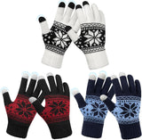 3 Pairs Touch Screen Gloves with Snow Flower Pattern, Warm Knit Winter Gloves Christmas Gifts Stocking Stuffers for Women White Blue Red