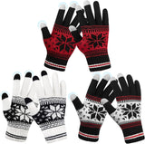 3 Pairs Touch Screen Gloves with Snow Flower Pattern, Warm Knit Winter Gloves Christmas Gifts Stocking Stuffers for Women White Red Black