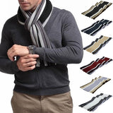 Men's Winter Scarf - Classic Striped Tassel Edge Soft Warm Scarf, Woolen Yarn Knitted Scarf Black