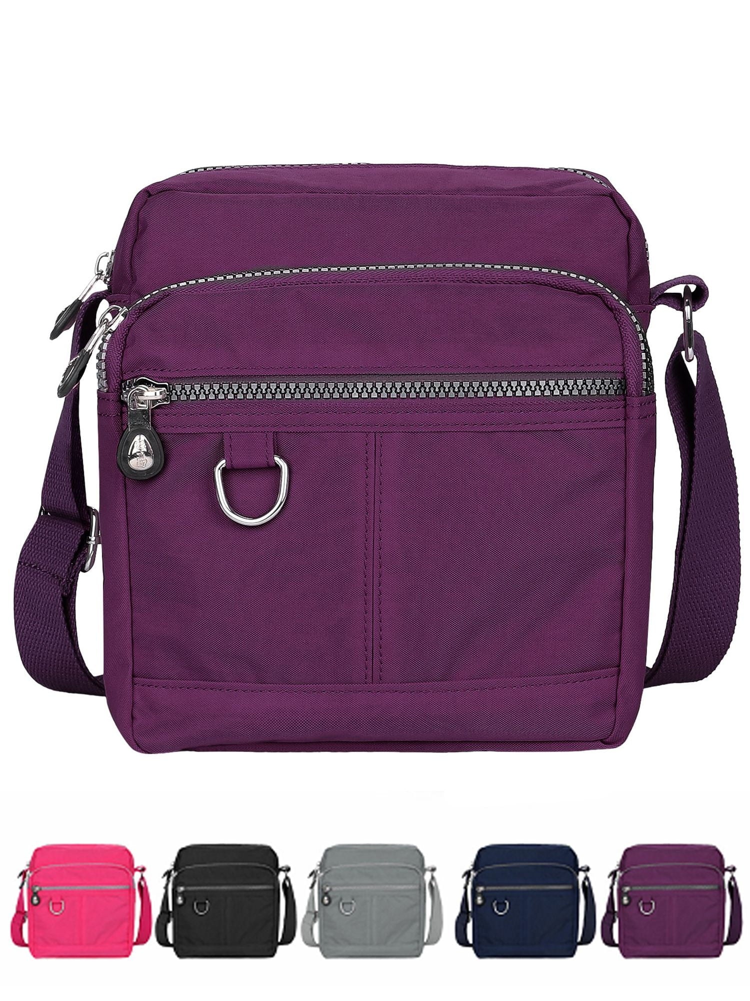 Luxtrada Casual Nylon Purse Handbag Crossbody Bag Waterproof Shoulder Bag with Zipper Pockets for Women (Black) Purple