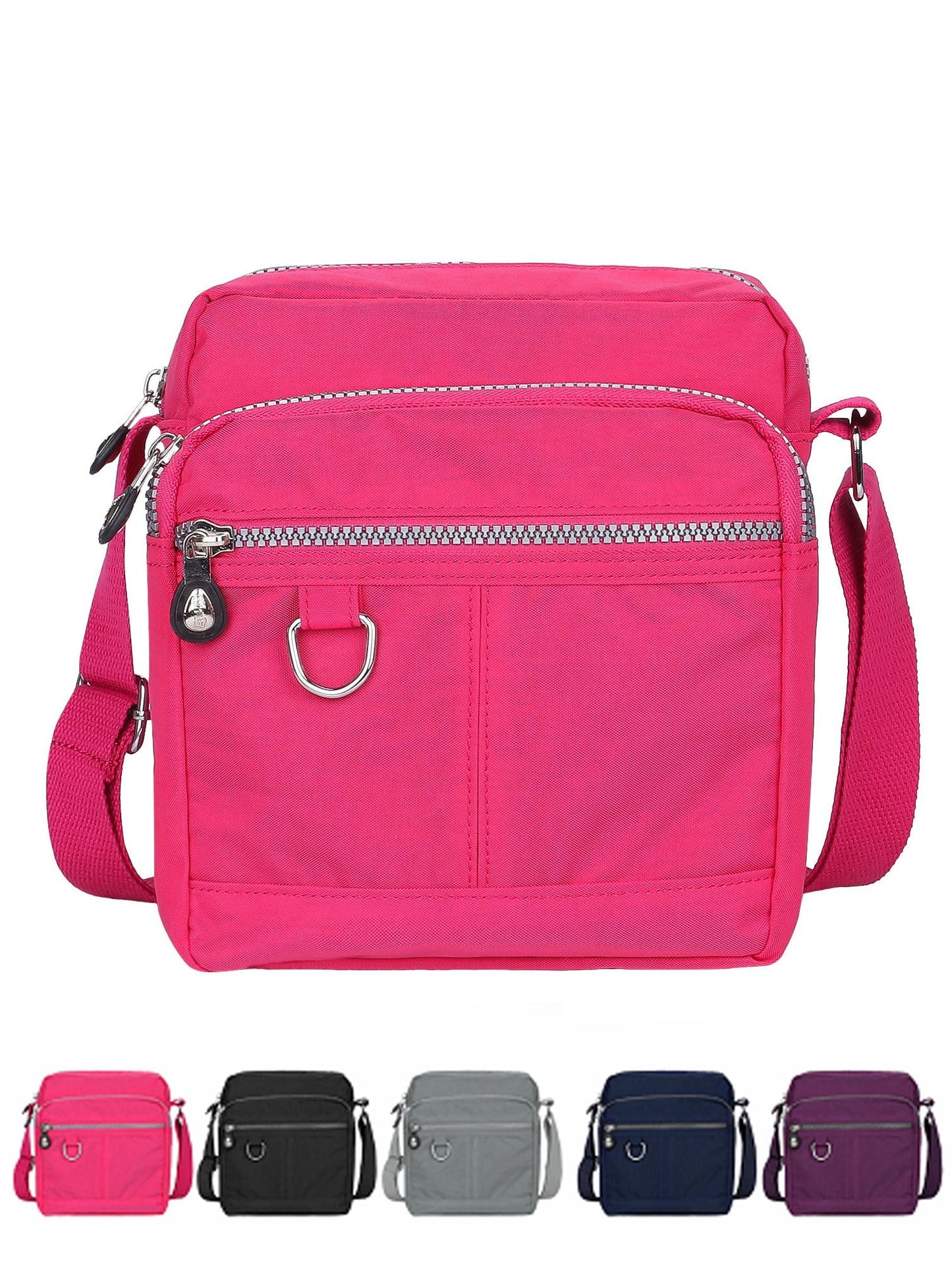 Luxtrada Casual Nylon Purse Handbag Crossbody Bag Waterproof Shoulder Bag with Zipper Pockets for Women (Black) Rose Red