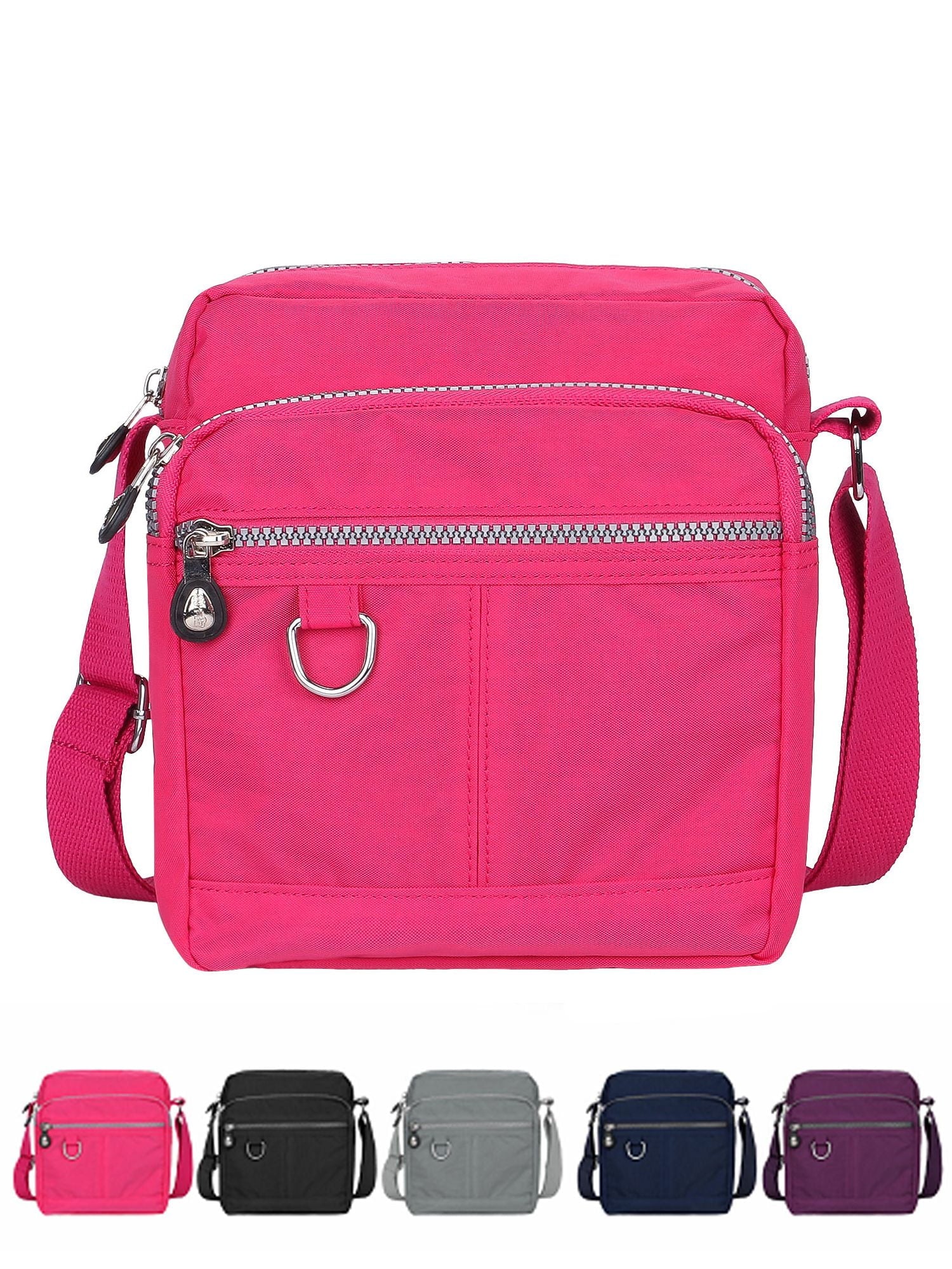 Luxtrada Casual Nylon Purse Handbag Crossbody Bag Waterproof Shoulder Bag with Zipper Pockets for Women (Black) Rose Red