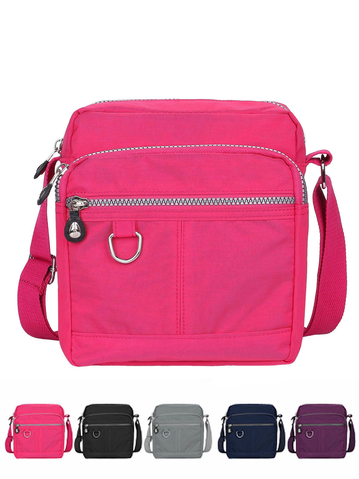 Luxtrada Casual Nylon Purse Handbag Crossbody Bag Waterproof Shoulder Bag with Zipper Pockets for Women (Black) Rose Red