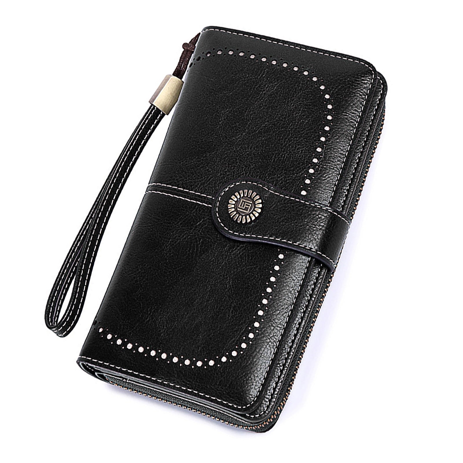 Leather Wallet Women Rfid Blocking Large Capacity, Zip Around Long Wallet - Pu Phone Clutch Purse, Trifold Ladies Wallets Coins Zipper Pocket with Id Window, Card Holder Wristlet Black