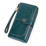 Leather Wallet Women Rfid Blocking Large Capacity, Zip Around Long Wallet - Pu Phone Clutch Purse, Trifold Ladies Wallets Coins Zipper Pocket with Id Window, Card Holder Wristlet, Black Blue