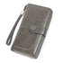 Leather Wallet Women Rfid Blocking Large Capacity, Zip Around Long Wallet - Pu Phone Clutch Purse, Trifold Ladies Wallets Coins Zipper Pocket with Id Window, Card Holder Wristlet, Black Gray