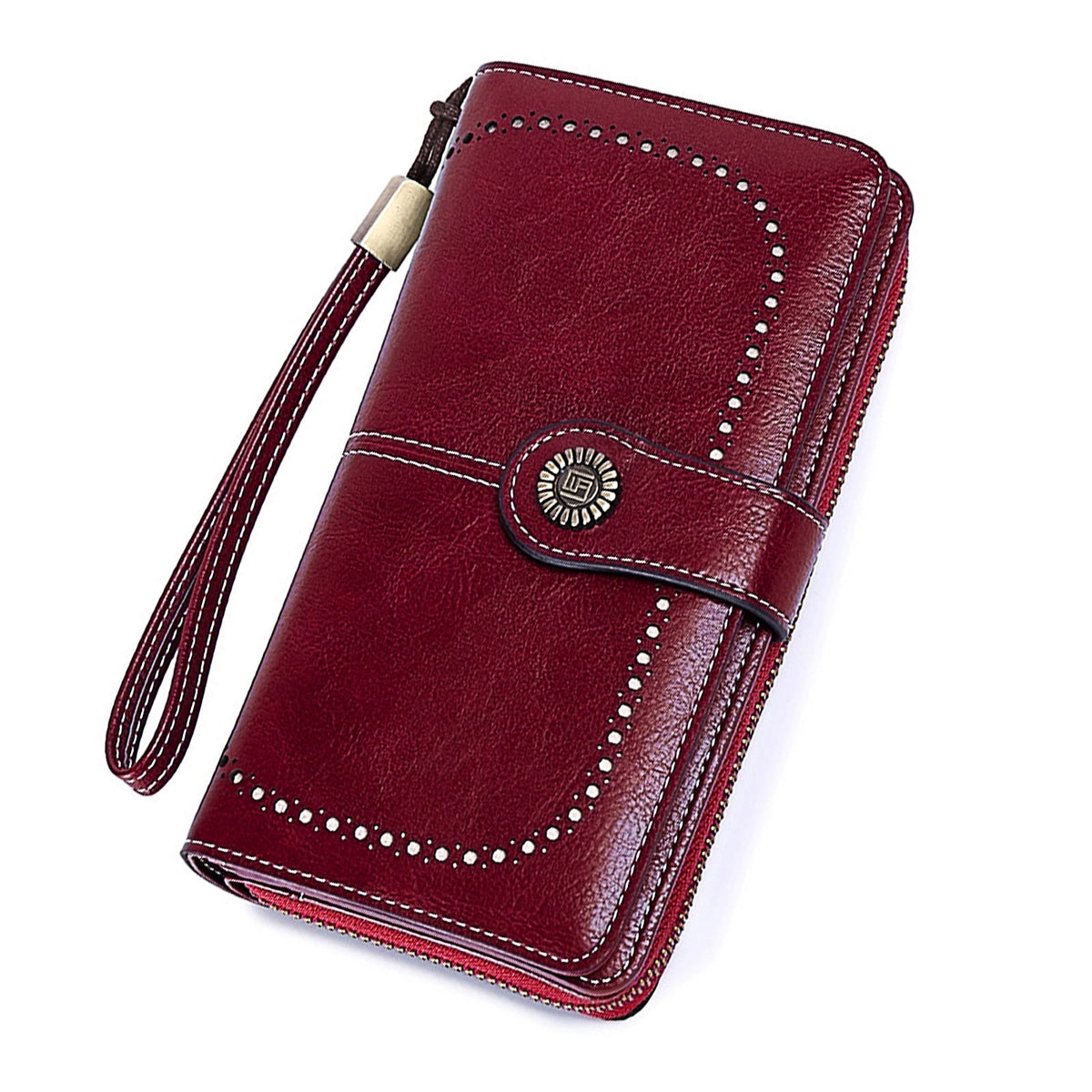 Leather Wallet Women Rfid Blocking Large Capacity, Zip Around Long Wallet - Pu Phone Clutch Purse, Trifold Ladies Wallets Coins Zipper Pocket with Id Window, Card Holder Wristlet, Black Red