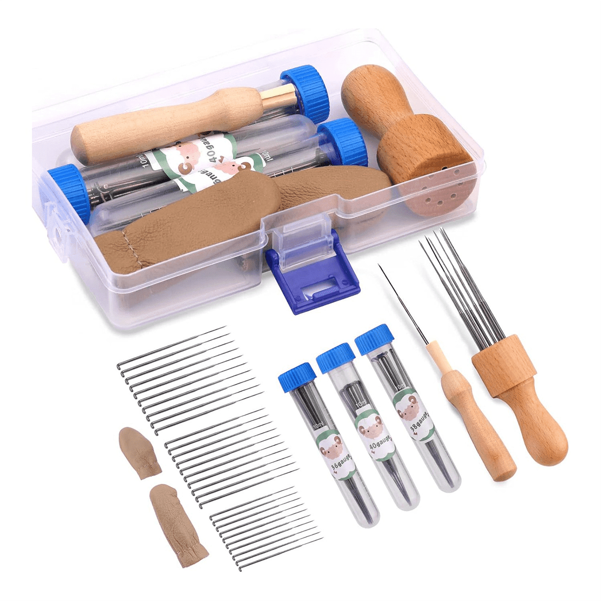 Wool Felting Needle Tools, Wool Felting Tool Kit with 3 Sizes Felting Needles and 1/8 Needle Wooden Handle for Needle