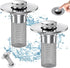 Bathroom Sink Drain Stopper - Pop Up Drain Plug with 1 Replacement Filters Basket, Removable Stainless Steel Floor Drain Filter, Anti Clogging Sink Strainer Hair Catcher for Washroom (Silver)