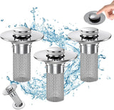 Bathroom Sink Drain Stopper - Pop Up Drain Plug with 1 Replacement Filters Basket, Removable Stainless Steel Floor Drain Filter, Anti Clogging Sink Strainer Hair Catcher for Washroom (Silver)