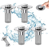 Bathroom Sink Drain Stopper - Pop Up Drain Plug with 1 Replacement Filters Basket, Removable Stainless Steel Floor Drain Filter, Anti Clogging Sink Strainer Hair Catcher for Washroom (Silver)