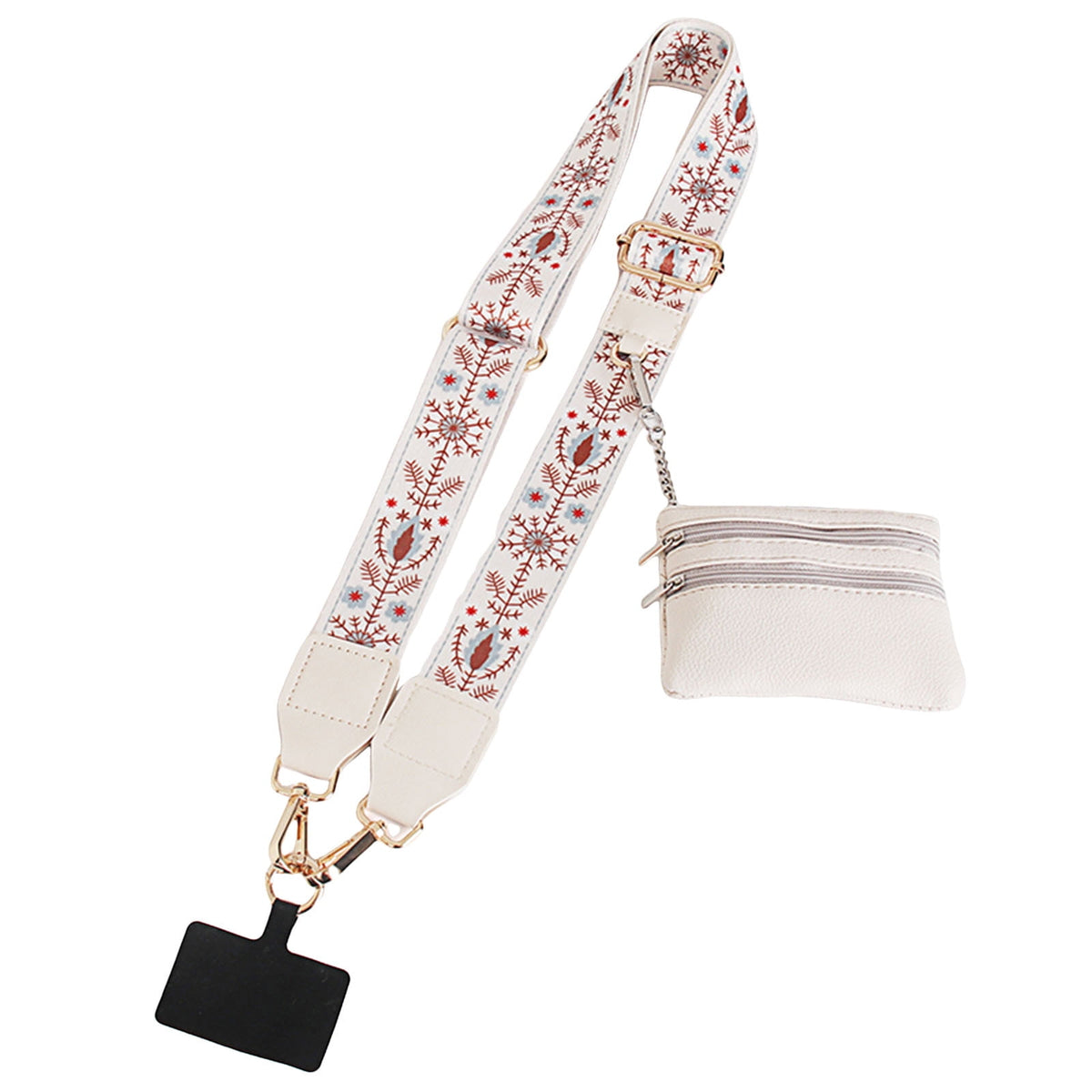 Clip and Go Phone Strap with Zipper Pouch,Crossbody Adjustable Chain Lanyard with PU Leather Wallet for All Phones B