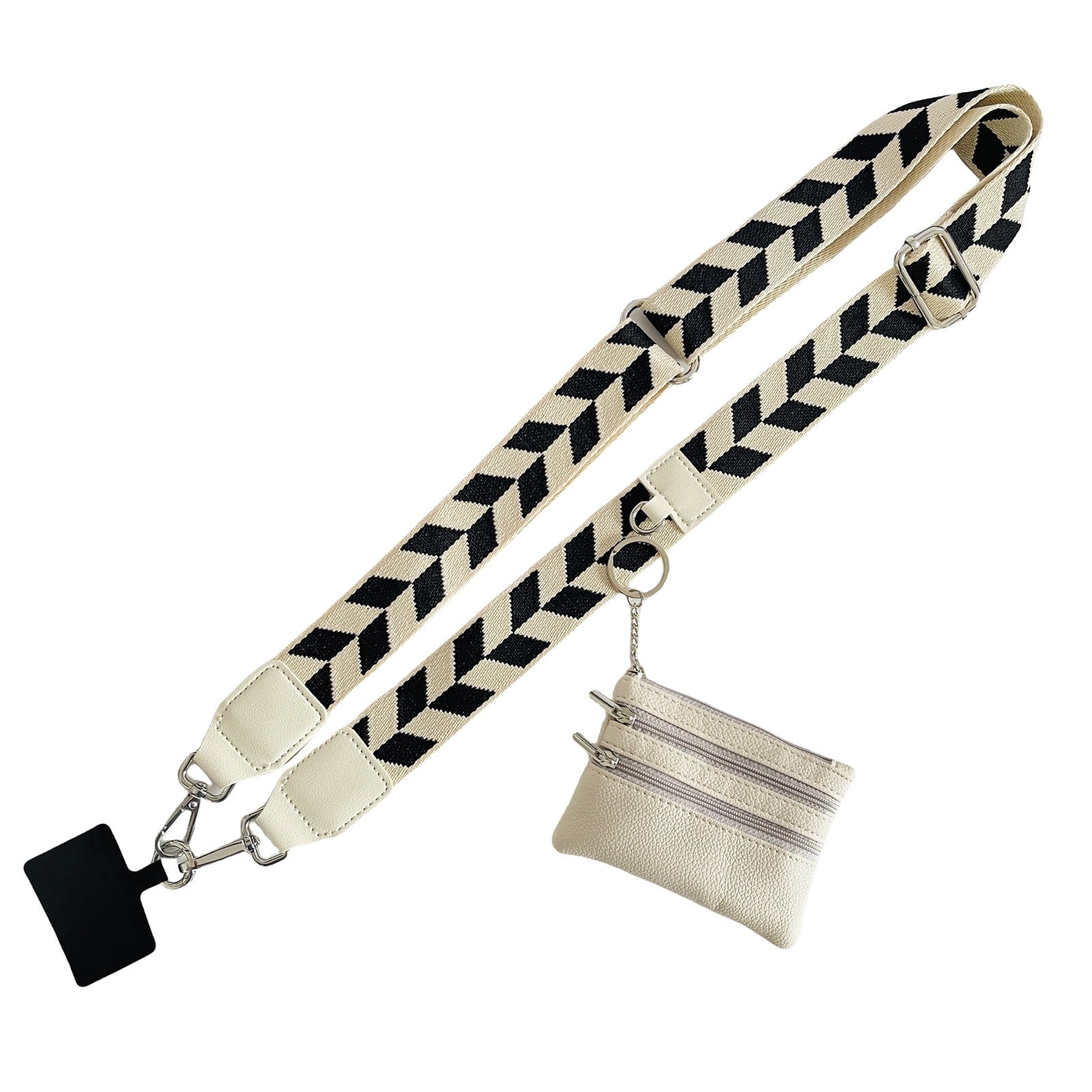 Clip and Go Phone Strap with Zipper Pouch,Crossbody Adjustable Chain Lanyard with PU Leather Wallet for All Phones Beige