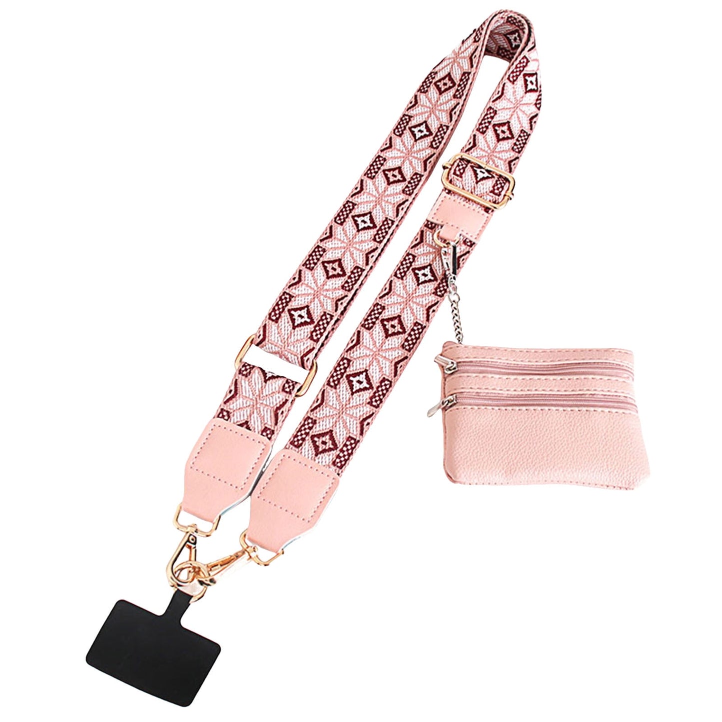 Clip and Go Phone Strap with Zipper Pouch,Crossbody Adjustable Chain Lanyard with PU Leather Wallet for All Phones D