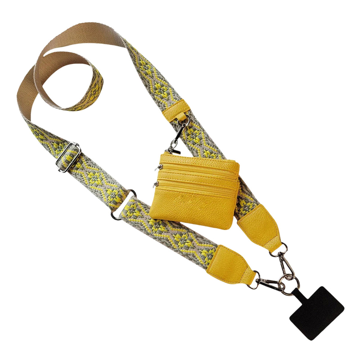 Clip and Go Phone Strap with Zipper Pouch,Crossbody Adjustable Chain Lanyard with PU Leather Wallet for All Phones Yellow