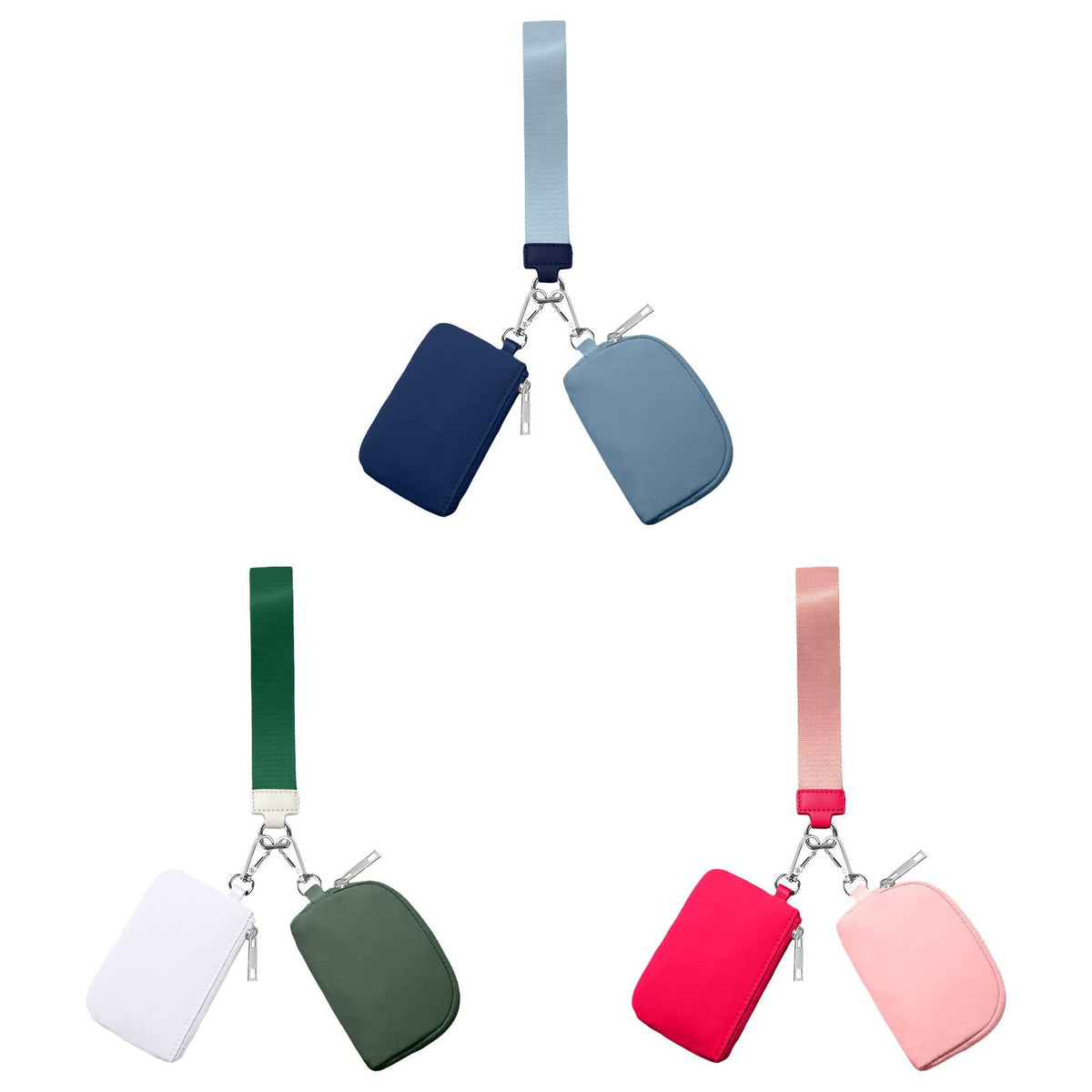 3/2/1PCS Keychain Wallet Mini Zip Around Wristlet Wallets For Women Detachable Dual Pouch Wristlet Portable Coin Purse Small Wallets For Travel Sports Outdoors F-Blue 1PCS & Watermelon Red 1PCS & Dark Green 1PCS