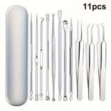 BYXAS Pimple Popper Tool Kit, 8 PCS Professional Stainless Steel Blackhead Remover Comedone Extractor Tools for Removing Zit on Face - Acne Removal Kit with Metal Case (Silver) 11PCS