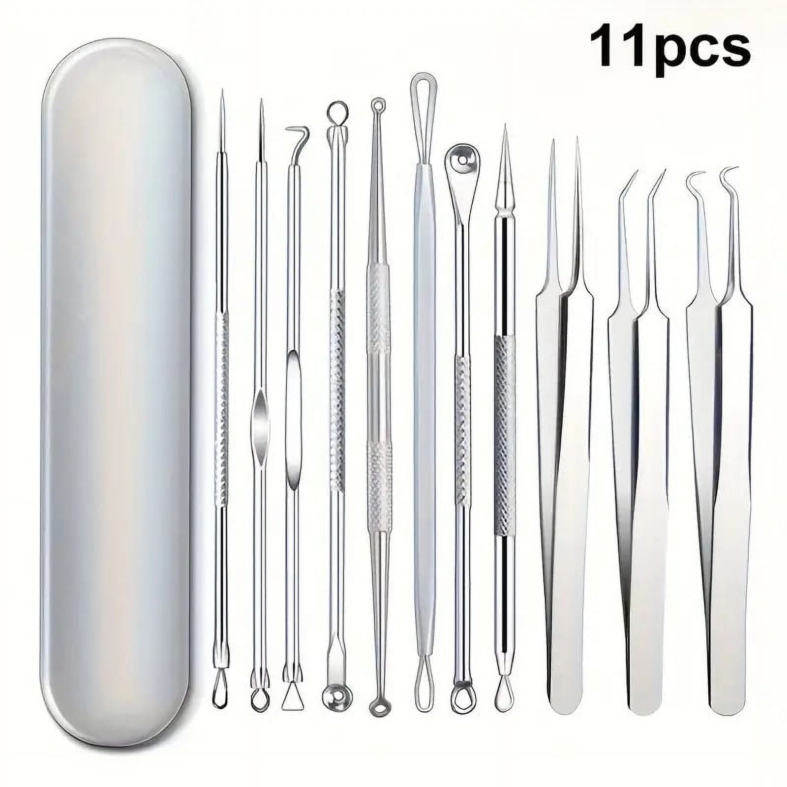 BYXAS Pimple Popper Tool Kit, 8 PCS Professional Stainless Steel Blackhead Remover Comedone Extractor Tools for Removing Zit on Face - Acne Removal Kit with Metal Case (Silver) 11PCS