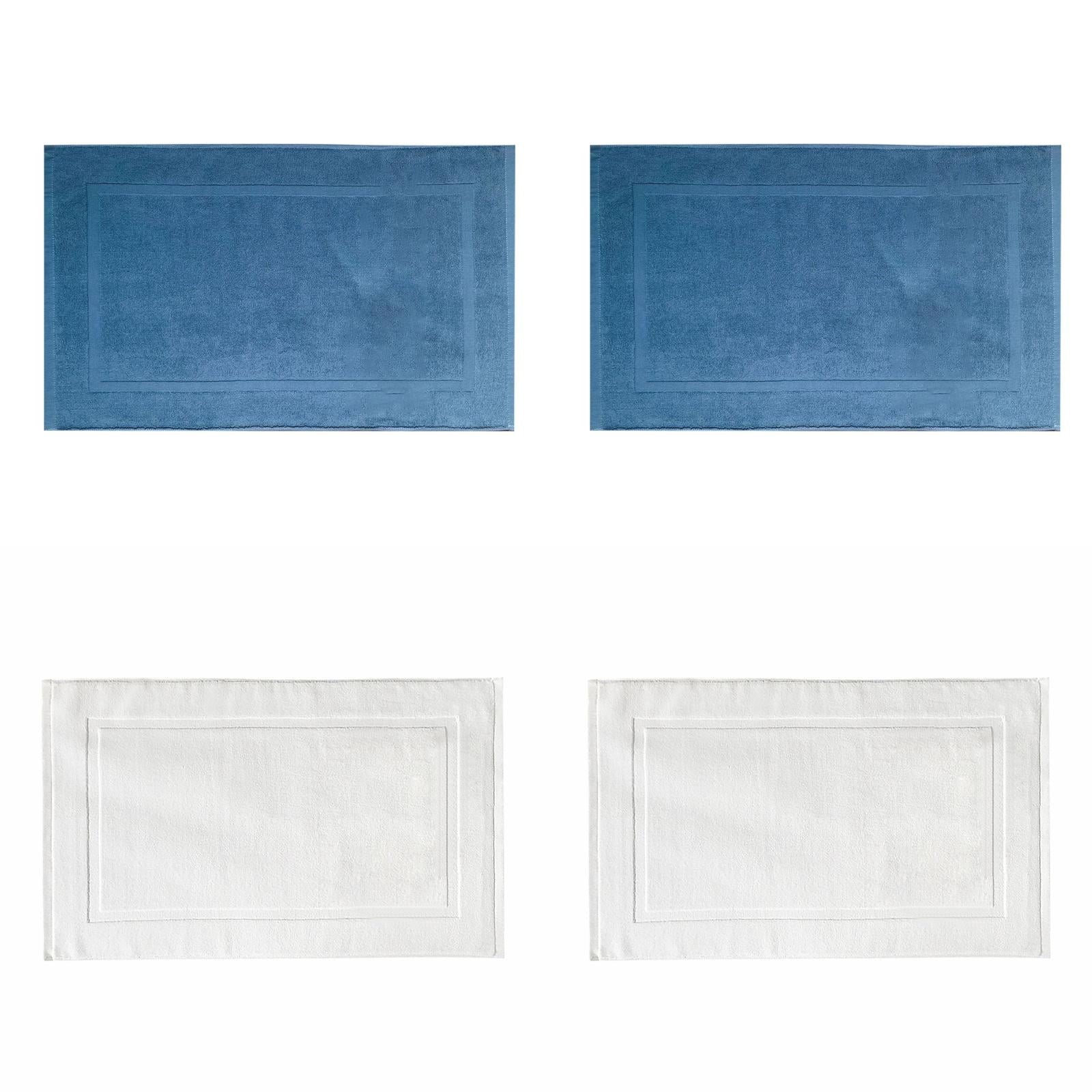 2PCS White Cotton Classic Rug Bath Mats Absorbent Cotton Hotel Spa Shower Bathtub Mats [Not A Bathroom Rug] Machine Washable Shower Bathroom Floor Towel F-White 2PCS & C 2PCS