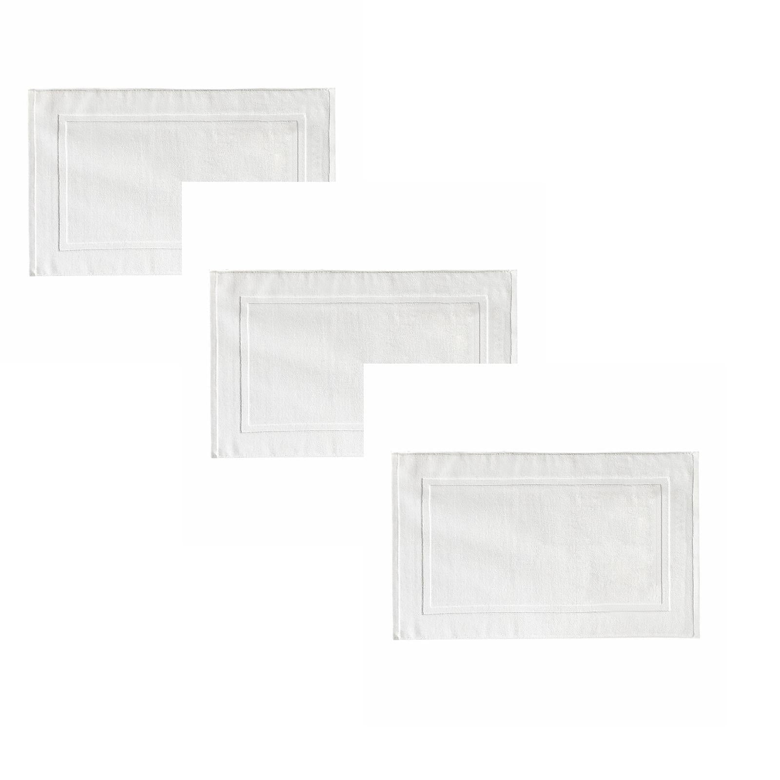 2PCS White Cotton Classic Rug Bath Mats Absorbent Cotton Hotel Spa Shower Bathtub Mats [Not A Bathroom Rug] Machine Washable Shower Bathroom Floor Towel F-White 3PCS