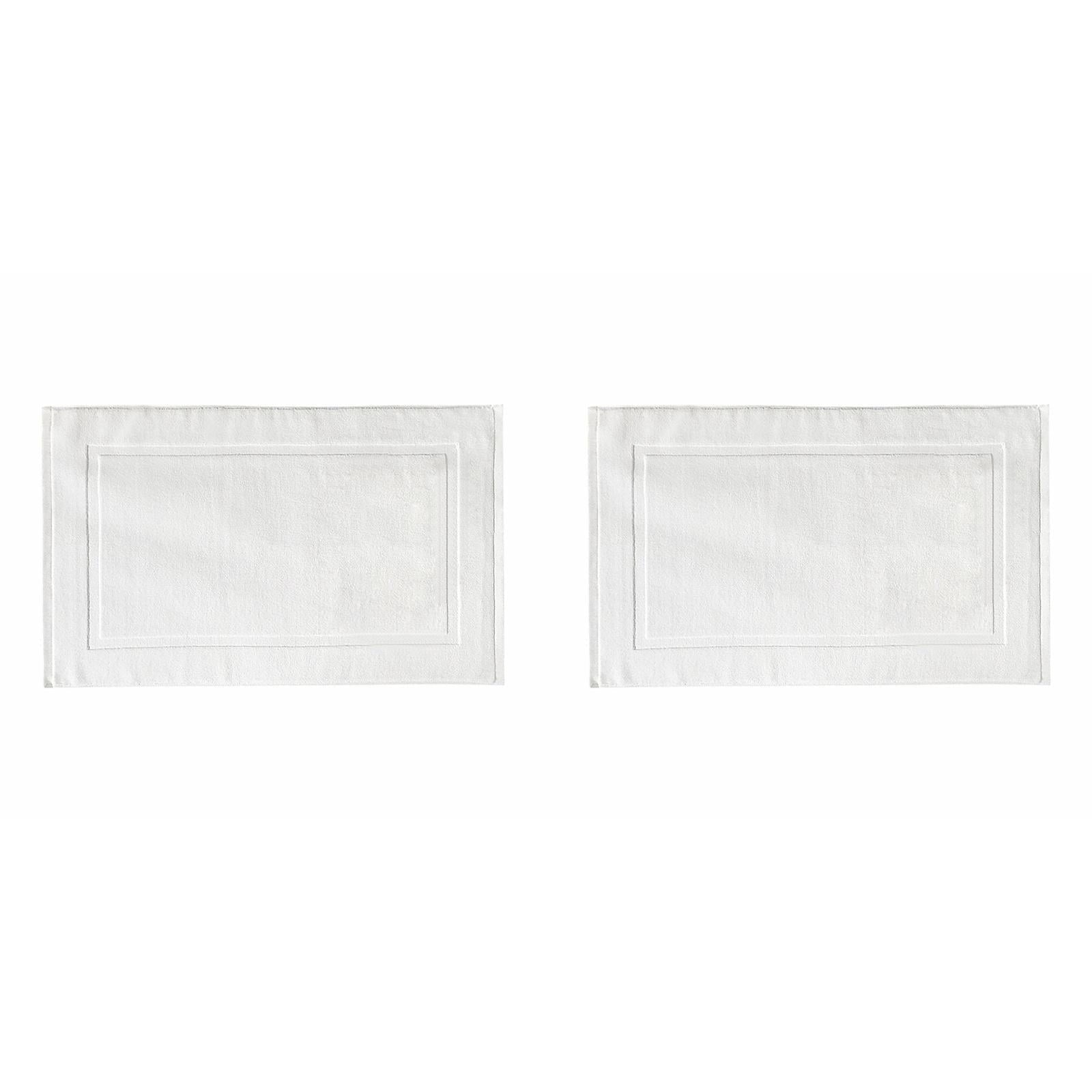 2PCS White Cotton Classic Rug Bath Mats Absorbent Cotton Hotel Spa Shower Bathtub Mats [Not A Bathroom Rug] Machine Washable Shower Bathroom Floor Towel White 2PCS