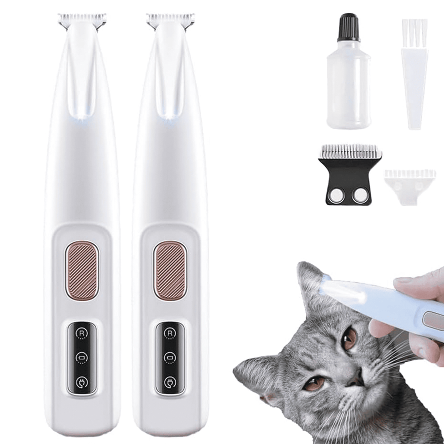 Belvedere Cat Grooming Trimmer - Rechargeable Low Noise Clipper with LED Light, Waterproof & Precision for Sensitive Areas 2set