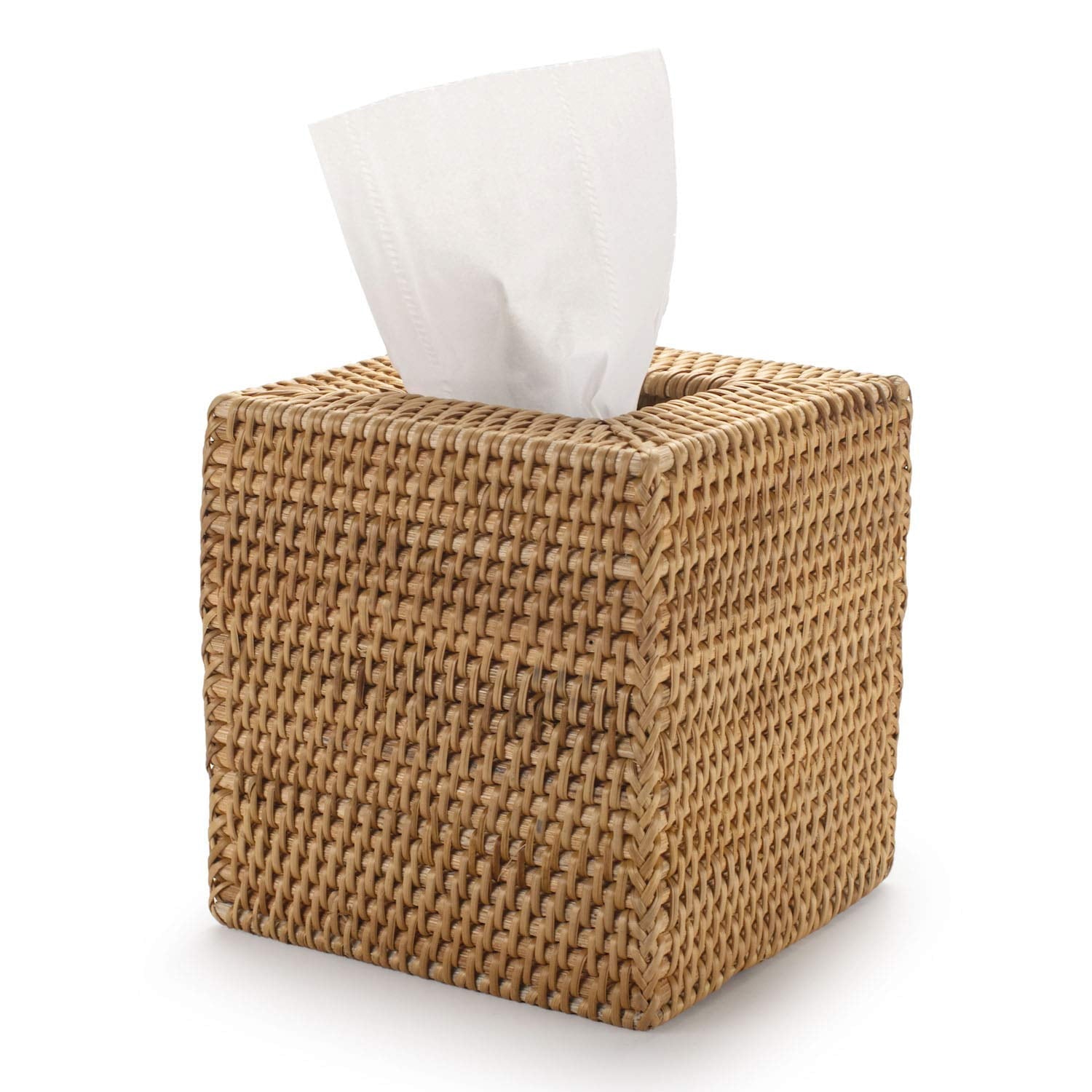 [Gazdag]Rattan Tissue Box Cover Square, Hand Woven Wicker Tissue Holder, 5.5 x 5.5 X 5.7 inch, Natural