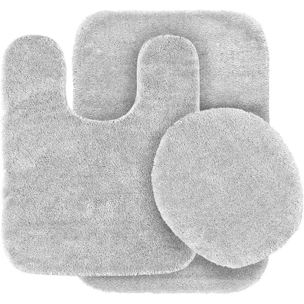 Gorgeous Home Linen Bathroom 6 Modern Solid Print 3-Count Grey Polyester Bath Rugs, 18 x 28, Non-Slip Backing Grey