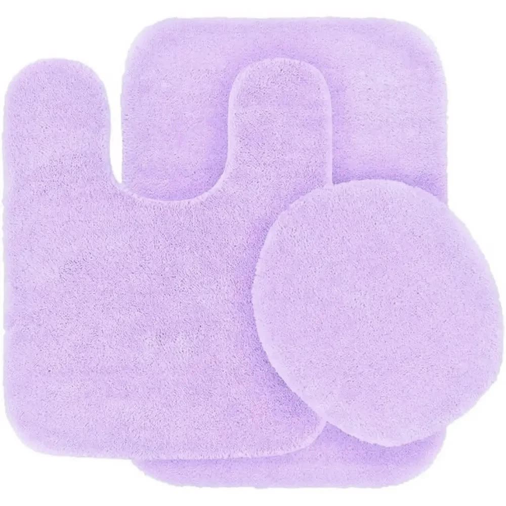 Gorgeous Home Linen Bathroom 6 Modern Solid Print 3-Count Grey Polyester Bath Rugs, 18 x 28, Non-Slip Backing Light Purple
