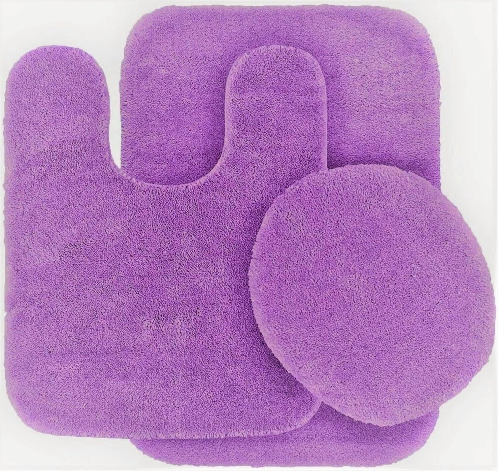 Gorgeous Home Linen Bathroom 6 Modern Solid Print 3-Count Grey Polyester Bath Rugs, 18 x 28, Non-Slip Backing Purple