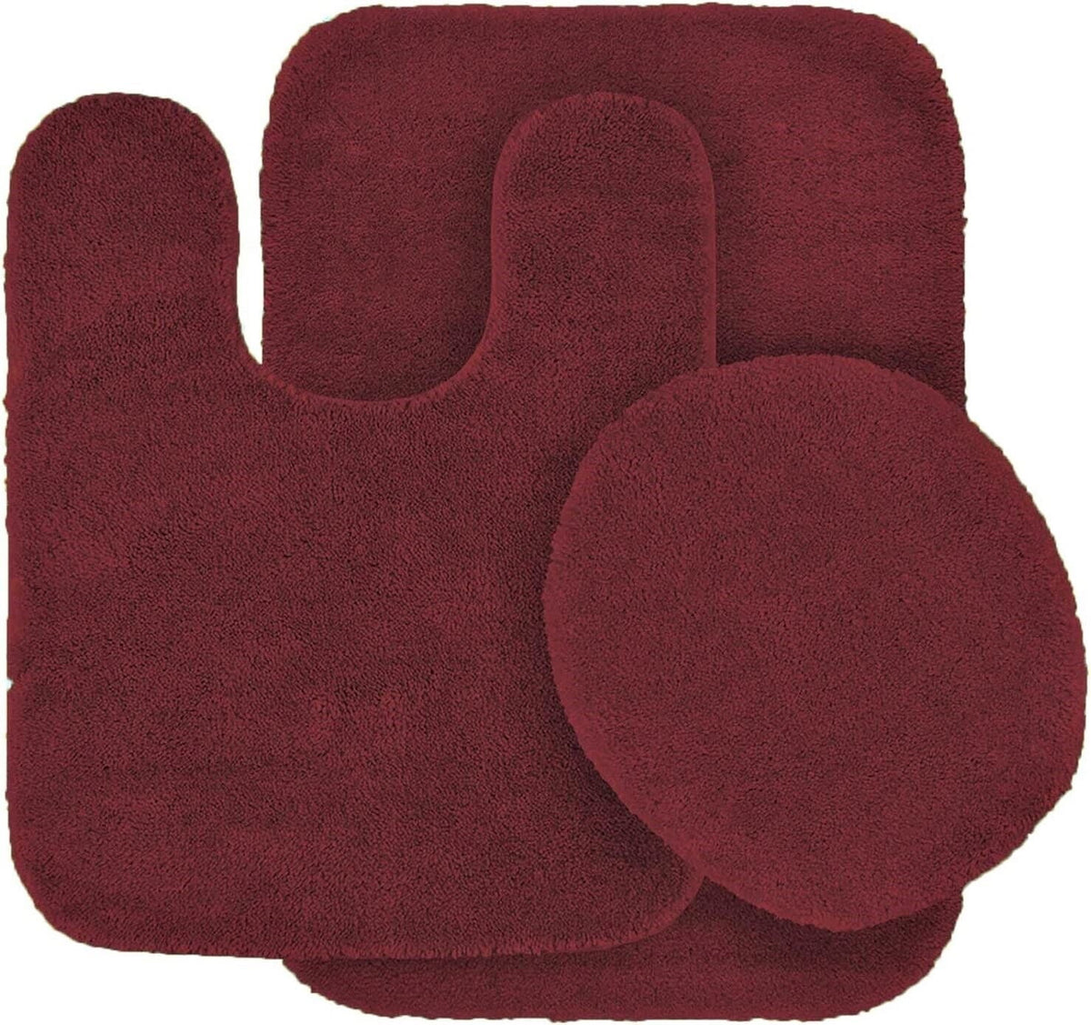 Gorgeous Home Linen Bathroom 6 Modern Solid Print 3-Count Grey Polyester Bath Rugs, 18 x 28, Non-Slip Backing Red