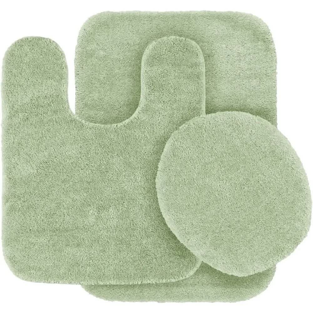 Gorgeous Home Linen Bathroom 6 Modern Solid Print 3-Count Grey Polyester Bath Rugs, 18 x 28, Non-Slip Backing Sage Green