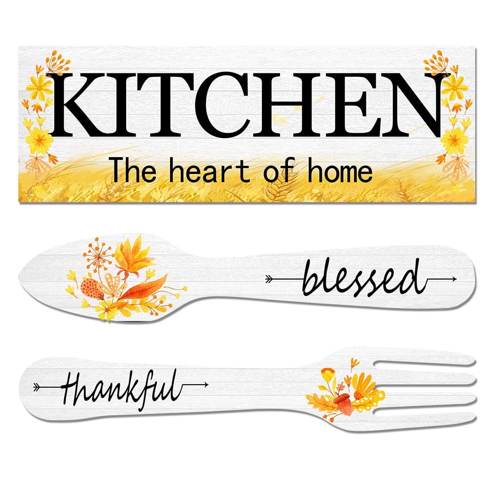 3 Pieces Sunflower Kitchen Decor Spring Decorations Blessed Thankful Wooden Hanging Sign Sunflower Gifts Wall Art Decor Farmhouse Summer Home Decor for Kitchen White