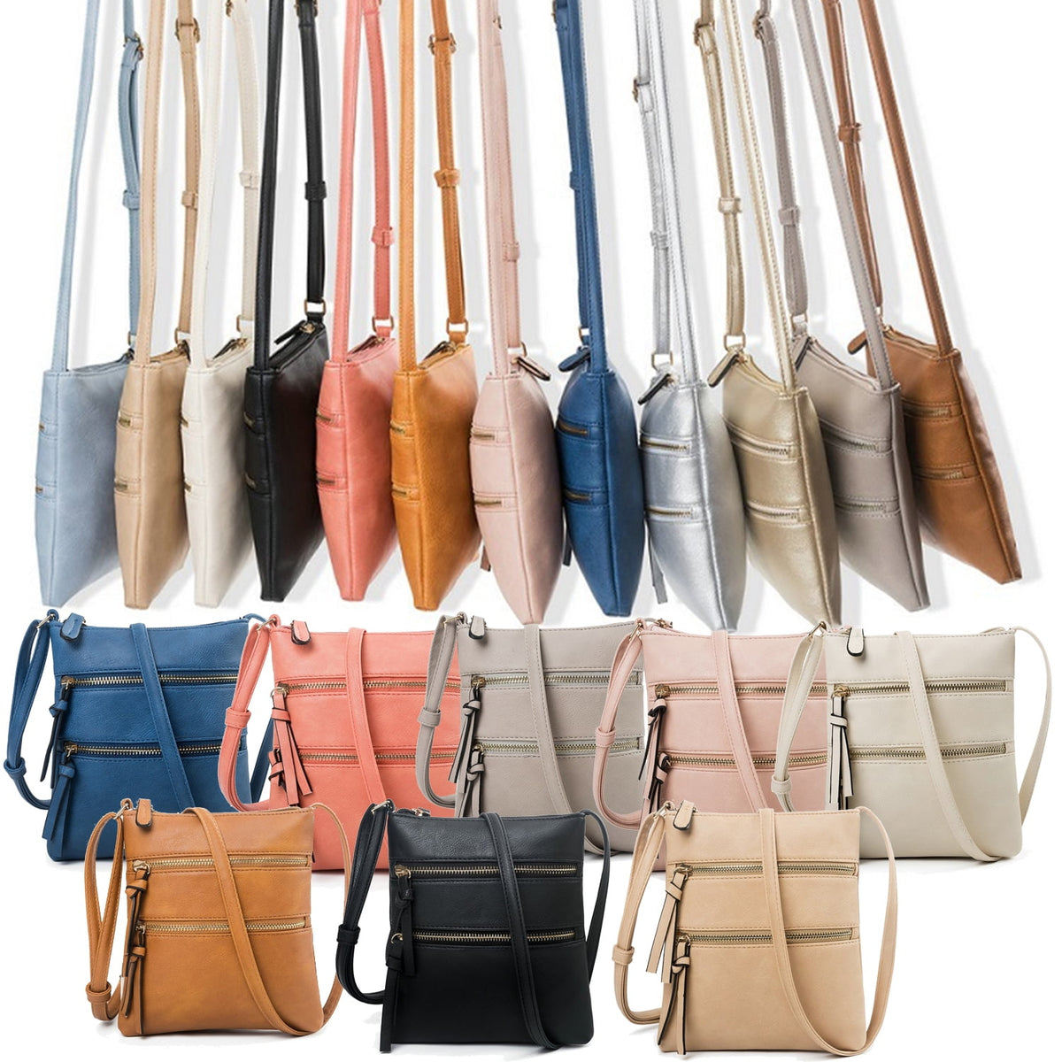 Small Crossbody Purses for Women Multi Pocket Travel Bag Over The Shoulder with Extra Long Strap - Beige