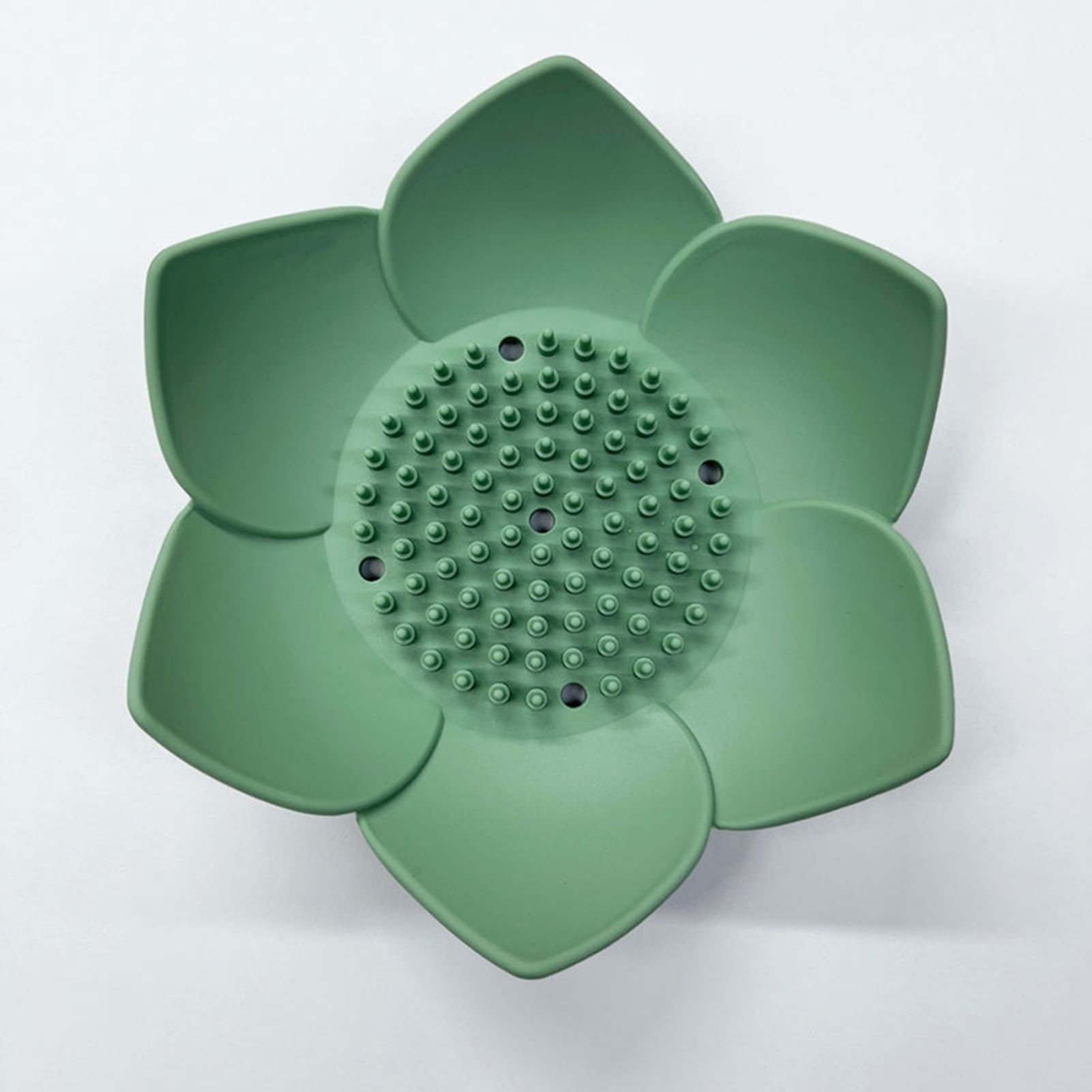 Silicone Soap Dishes with Draining - Lotus Shaped Bathroom Bar Soap Holder for Shower - Soap Tray for Kitchen Sink - Floral Shape Soap Saver for Counter Bathtub(1/4 Pack) Green