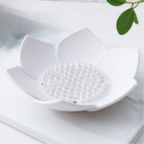 Silicone Soap Dishes with Draining - Lotus Shaped Bathroom Bar Soap Holder for Shower - Soap Tray for Kitchen Sink - Floral Shape Soap Saver for Counter Bathtub(1/4 Pack) White