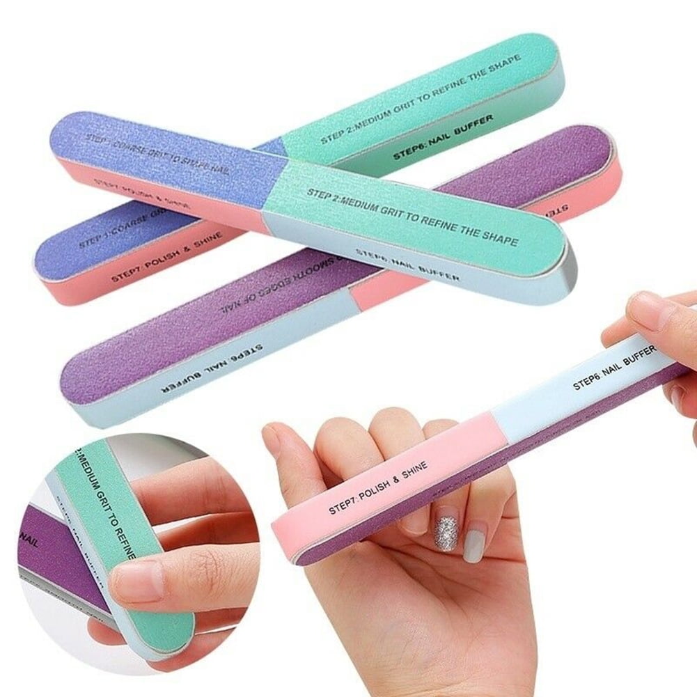 Visland 7 Way Nail File and Buffer Block Nail Buffering Files 7 Steps Washable Emery Boards Professional Manicure Tools Random Color-1PC
